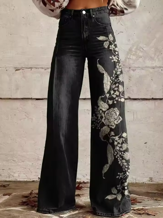 ECSLISSI™ | Vintage Black Floral Chic Pants