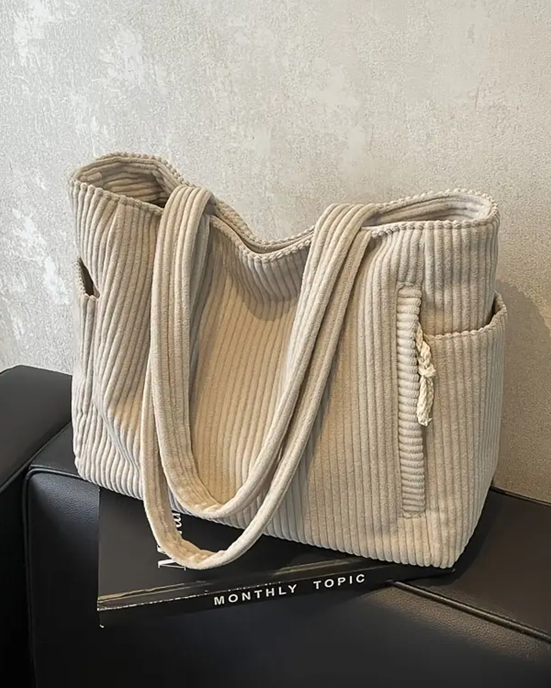 Tilda – Ribbed Tote Bag with Cord Detail