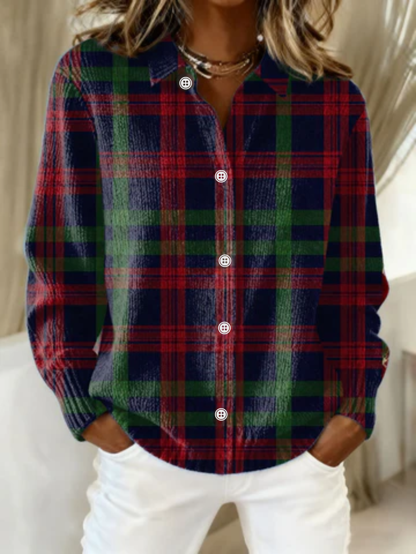 Gunilla - Checkered Blouse, Soft Hoodie Material