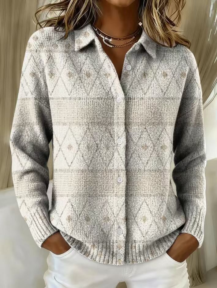 Mona - Elegant Knitted Blouse With Diamond Pattern, Soft Hoodie Material