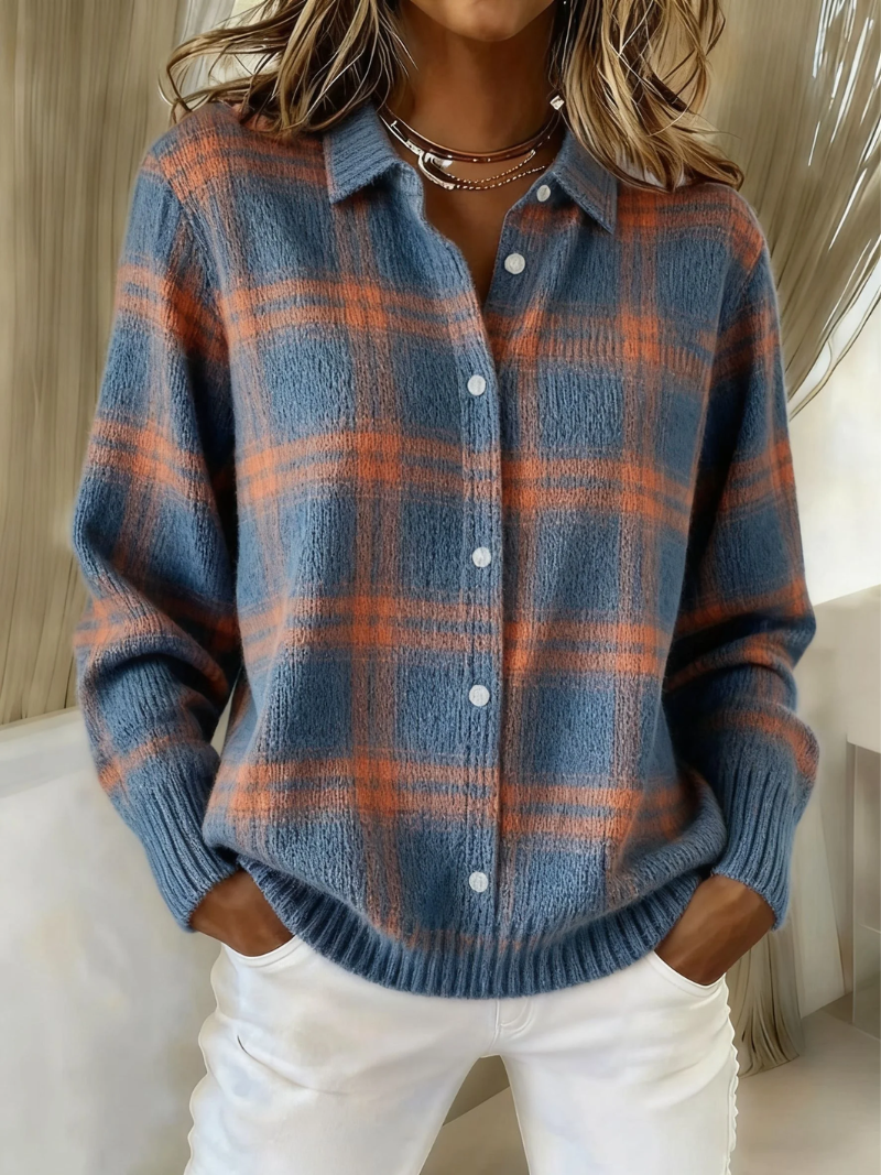 Mira - Soft Blouse With A Check Pattern, Soft Hoodie Material