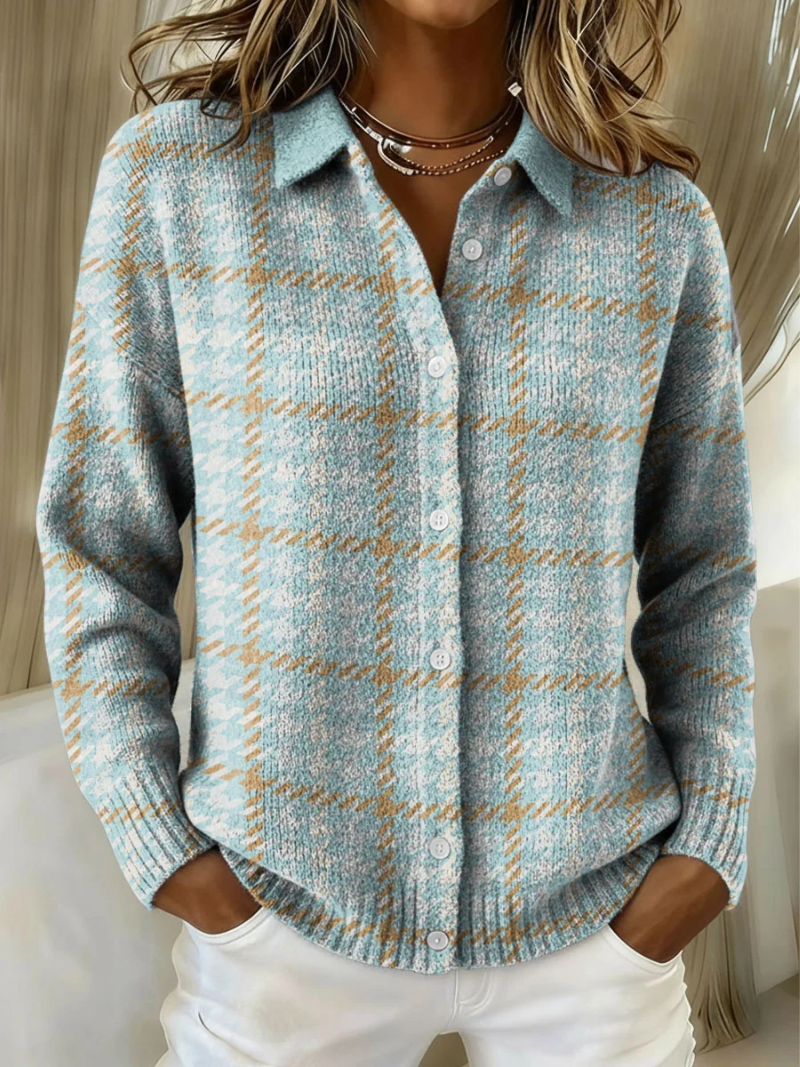 Tara - Checkered Blouse With Sand-Colored Accents, Soft Hoodie Material