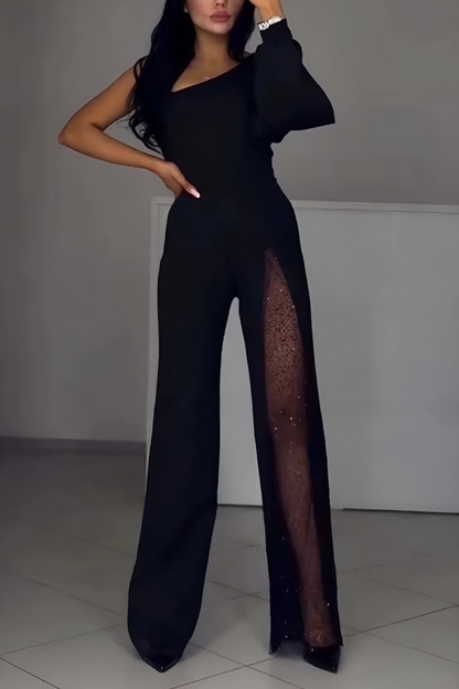 Artemis | Elegant one-shoulder jumpsuit with glitter detail