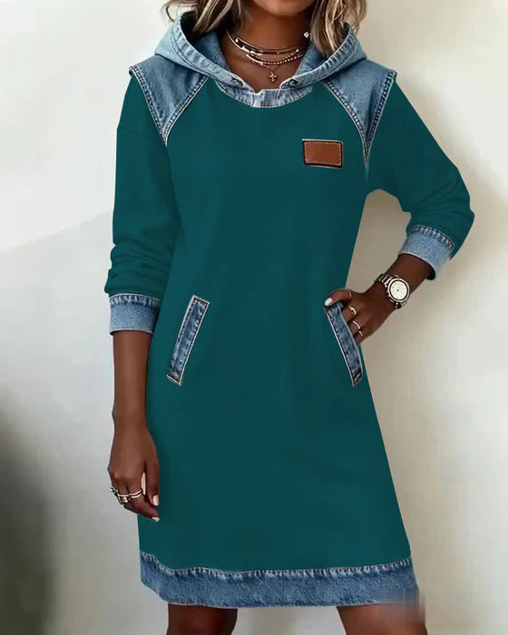 Urban Contrast Hooded Dress