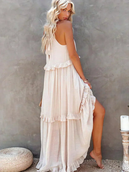 Delilah - Elegant Halter Neck Ruffle Trim Dress