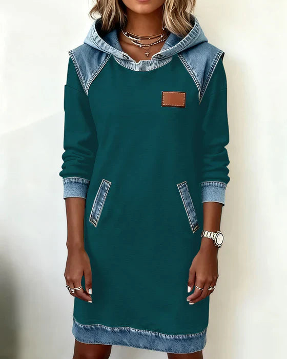 Urban Contrast Hooded Dress