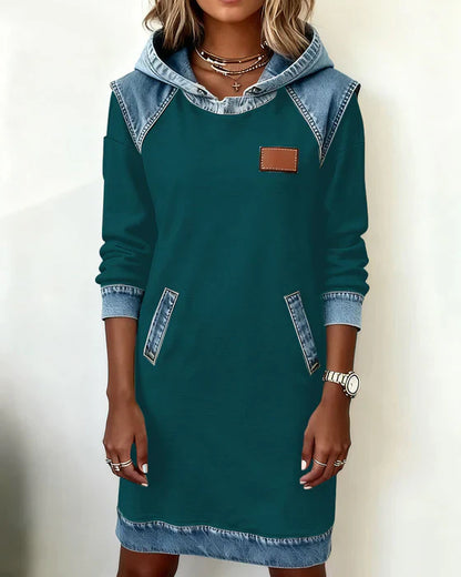 Urban Contrast Hooded Dress