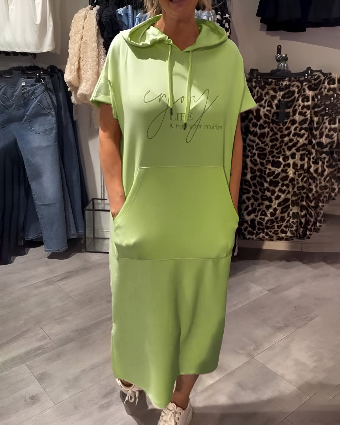 Parker - Casual Letter Print Hooded Pullover Dress