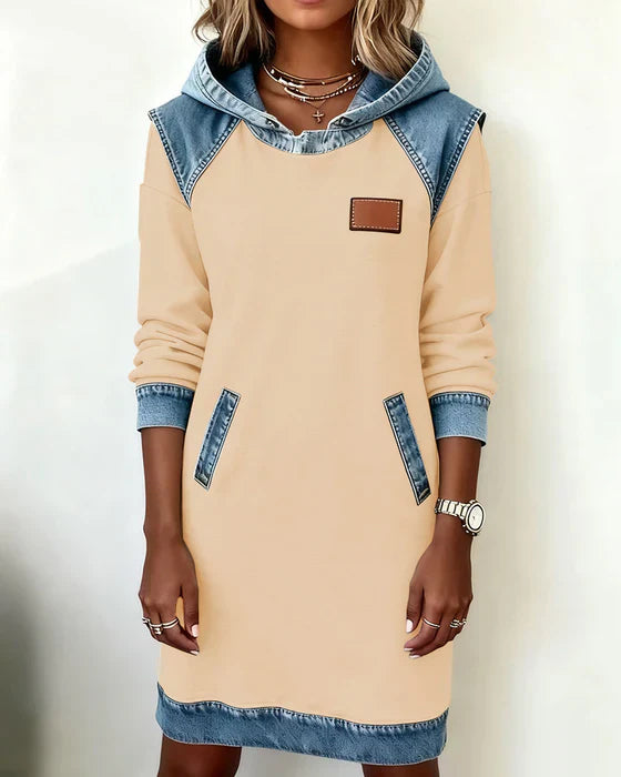 Urban Contrast Hooded Dress