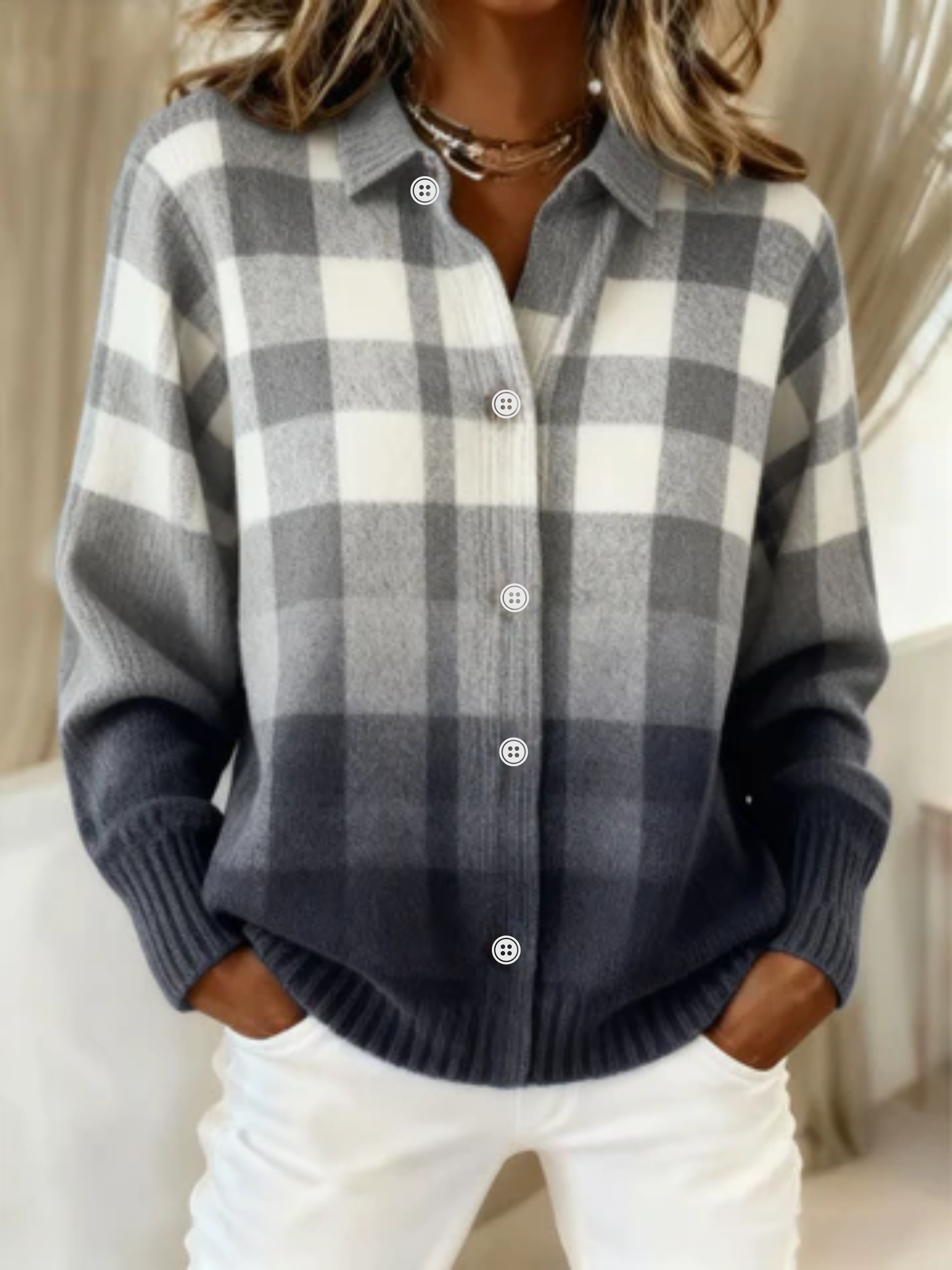 Mara - Checkered Blouse, Soft Hoodie Material