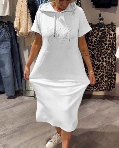 Parker - Casual Letter Print Hooded Pullover Dress