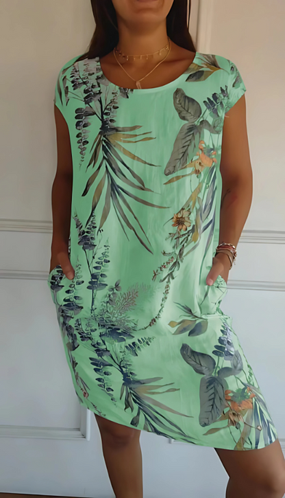Iris - Casual Loose-Fit Knee-Length Printed Dress