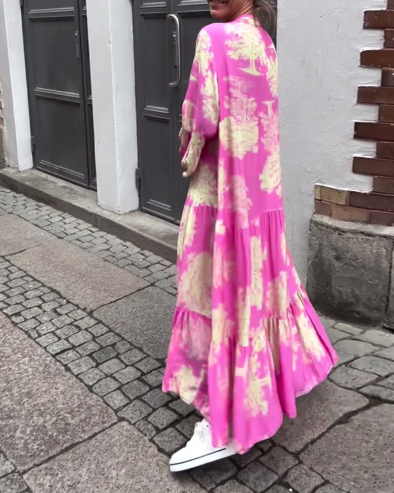 Giavanna - Casual Flared Sleeve Long Printed Dress