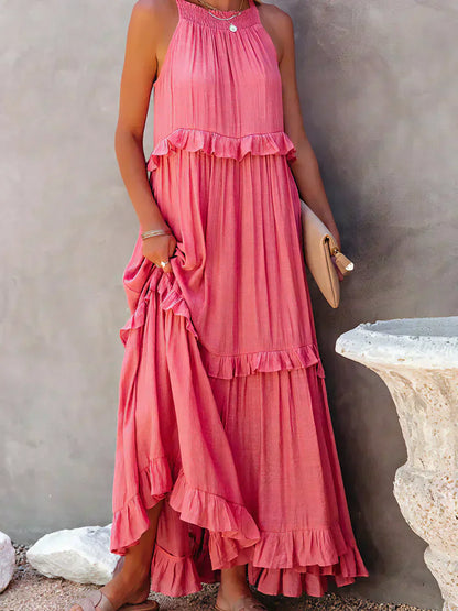 Delilah - Elegant Halter Neck Ruffle Trim Dress