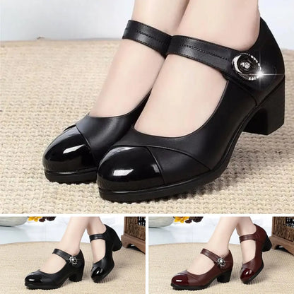 Round Women's Shoes – Genuine Leather with Soft Sole for Ultimate Comfort