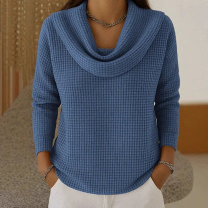 Amber - Warm Waffle Sweater With Elegant Waterfall Neck