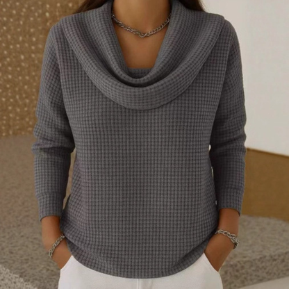 Amber - Warm Waffle Sweater With Elegant Waterfall Neck