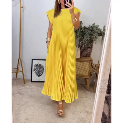 Sorrel - Elegant Spliced Pleated Maxi Dress