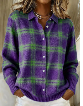 Maria - Soft Blouse With Check Pattern, Soft Hoodie Material