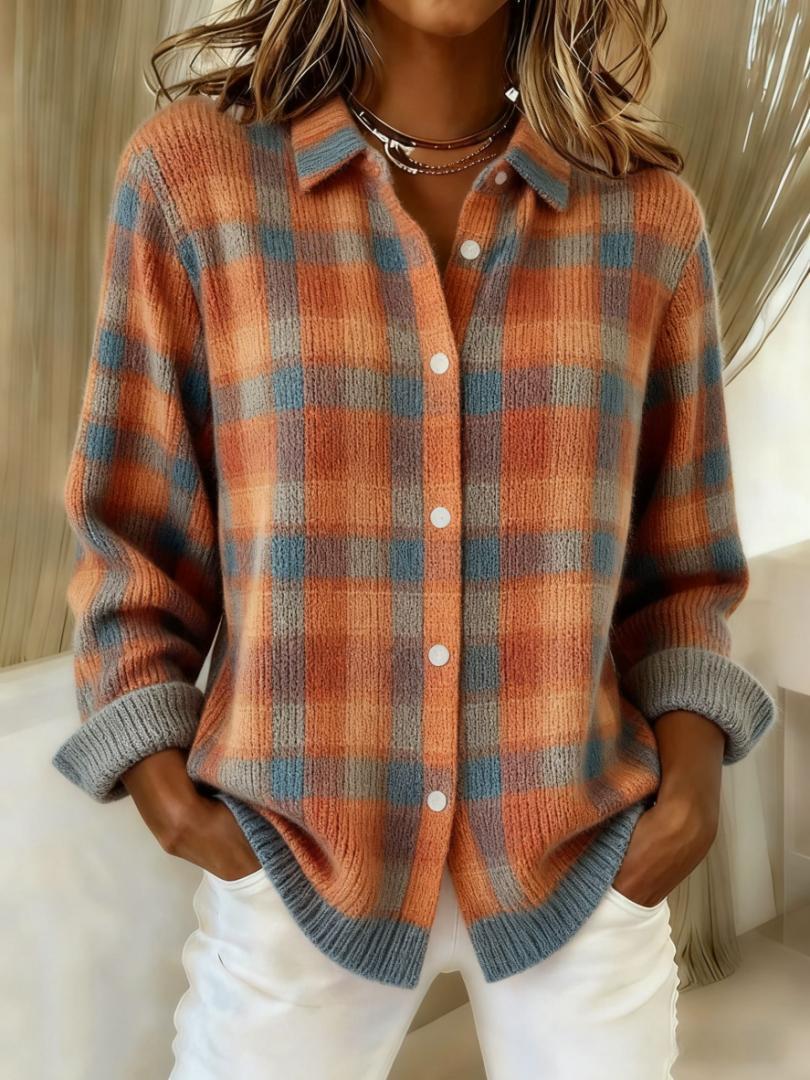 Sofia - Checkered Blouse Made From Warm, Soft Hoodie Material