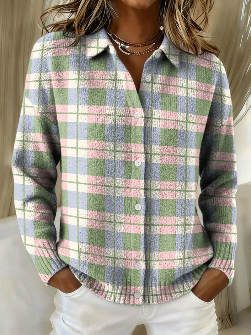 Lena - Checkered Blouse In Fresh Pastel Shades, Soft Hoodie Material