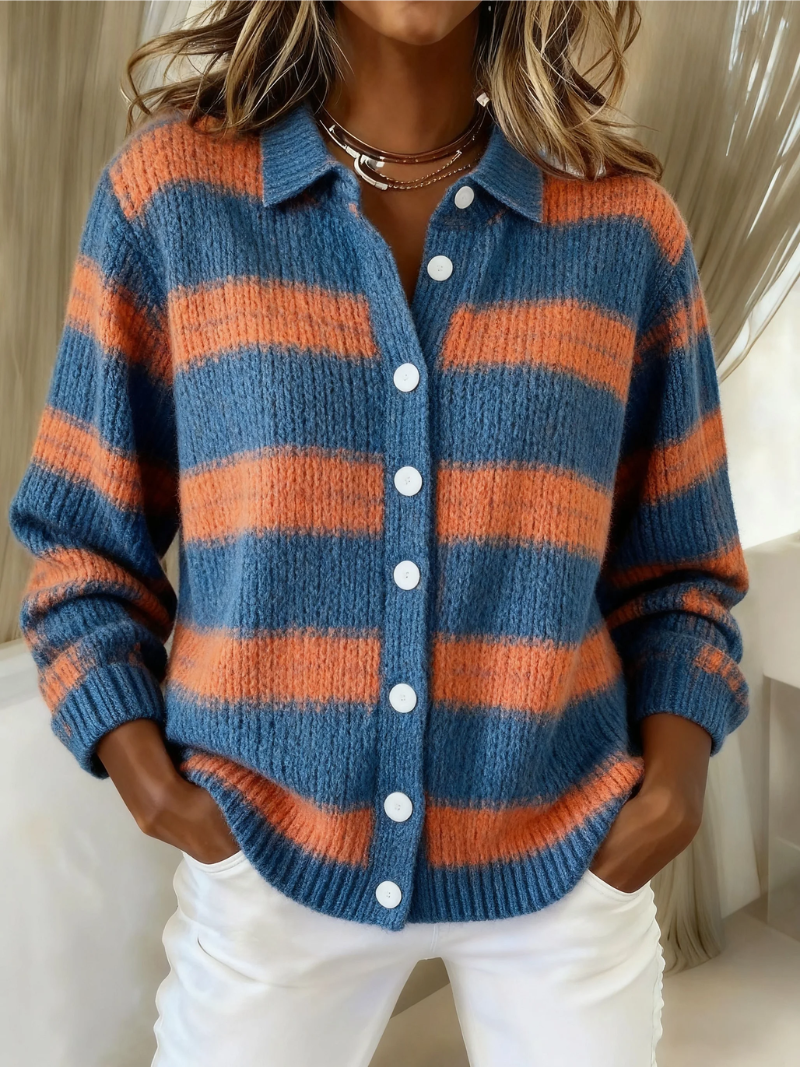 Livia - Striped Blouse, Soft Hoodie Material