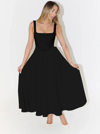 Trinity - Elegant Solid Sleeveless A-Line Midi Dress