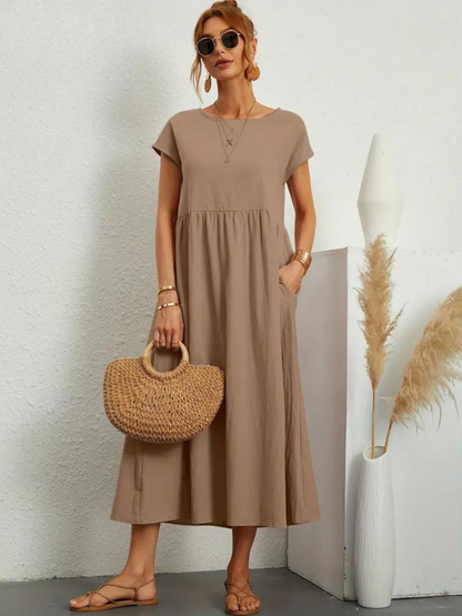 Maelis - Women's Loose Cotton-Linen Pocket Dress