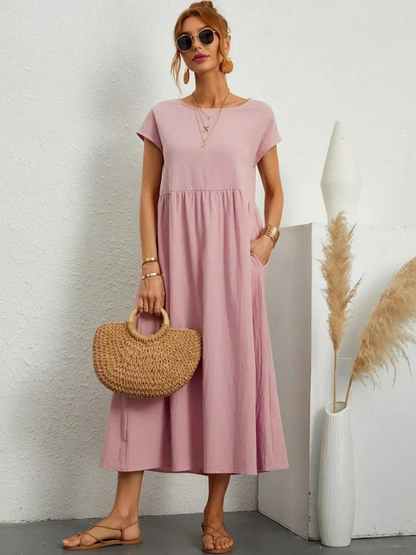 Maelis - Women's Loose Cotton-Linen Pocket Dress