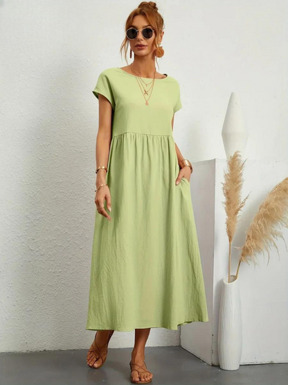 Maelis - Women's Loose Cotton-Linen Pocket Dress