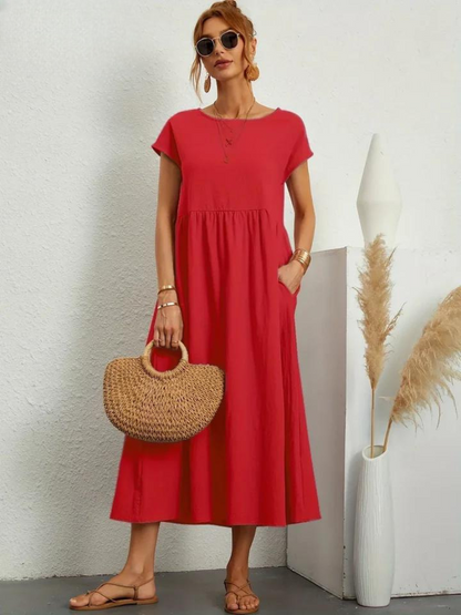 Maelis - Women's Loose Cotton-Linen Pocket Dress