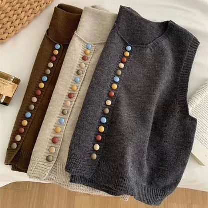 THE MARIBEL | COLOR-BUTTON KNIT VEST