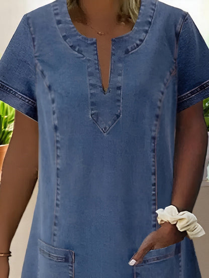 Indigo - Women’s Short Sleeves Soft Denim Dress