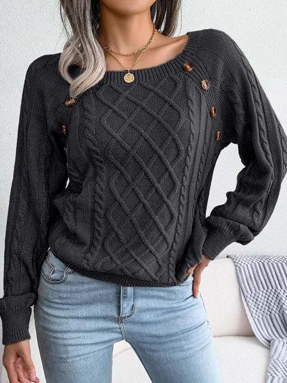 Léonie | Cable-Knit Sweater with Decorative Buttons