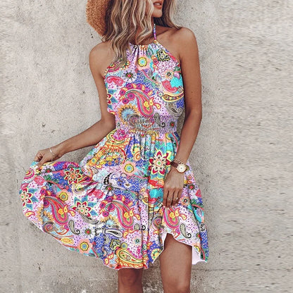 Loxley - Backless Irregular Printed Mini Dress