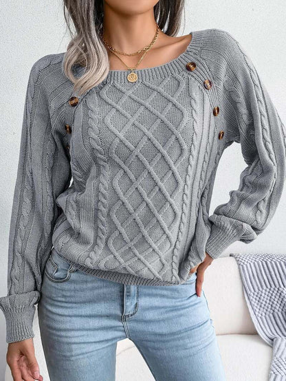 Léonie | Cable-Knit Sweater with Decorative Buttons