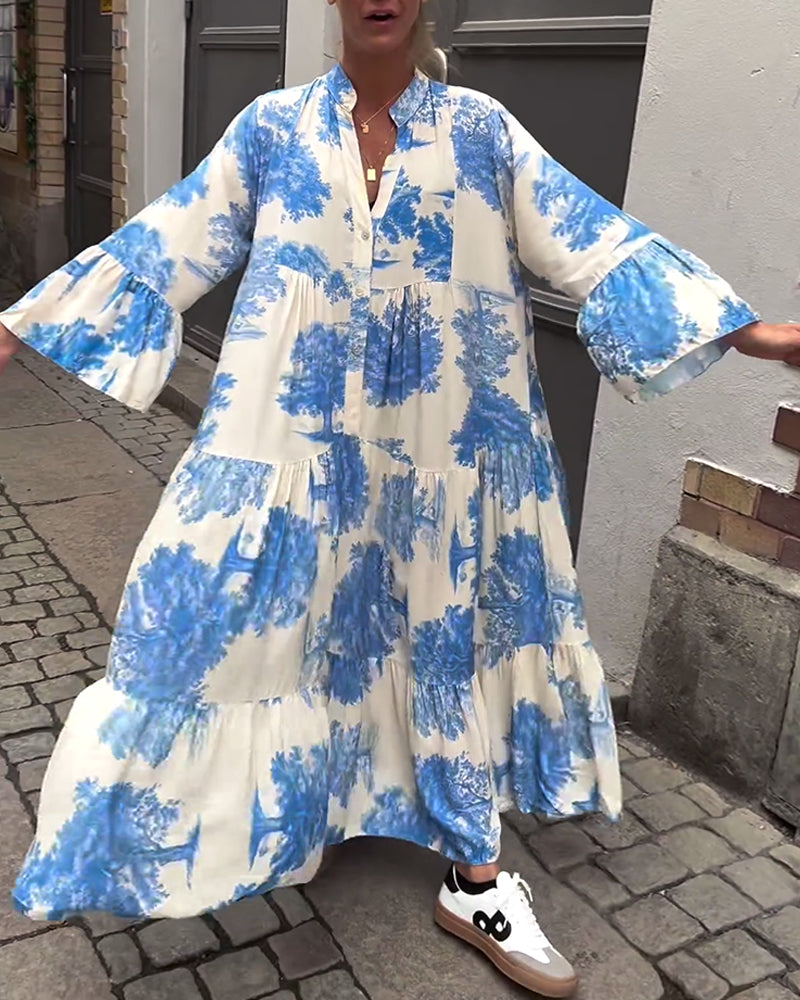 Giavanna - Casual Flared Sleeve Long Printed Dress