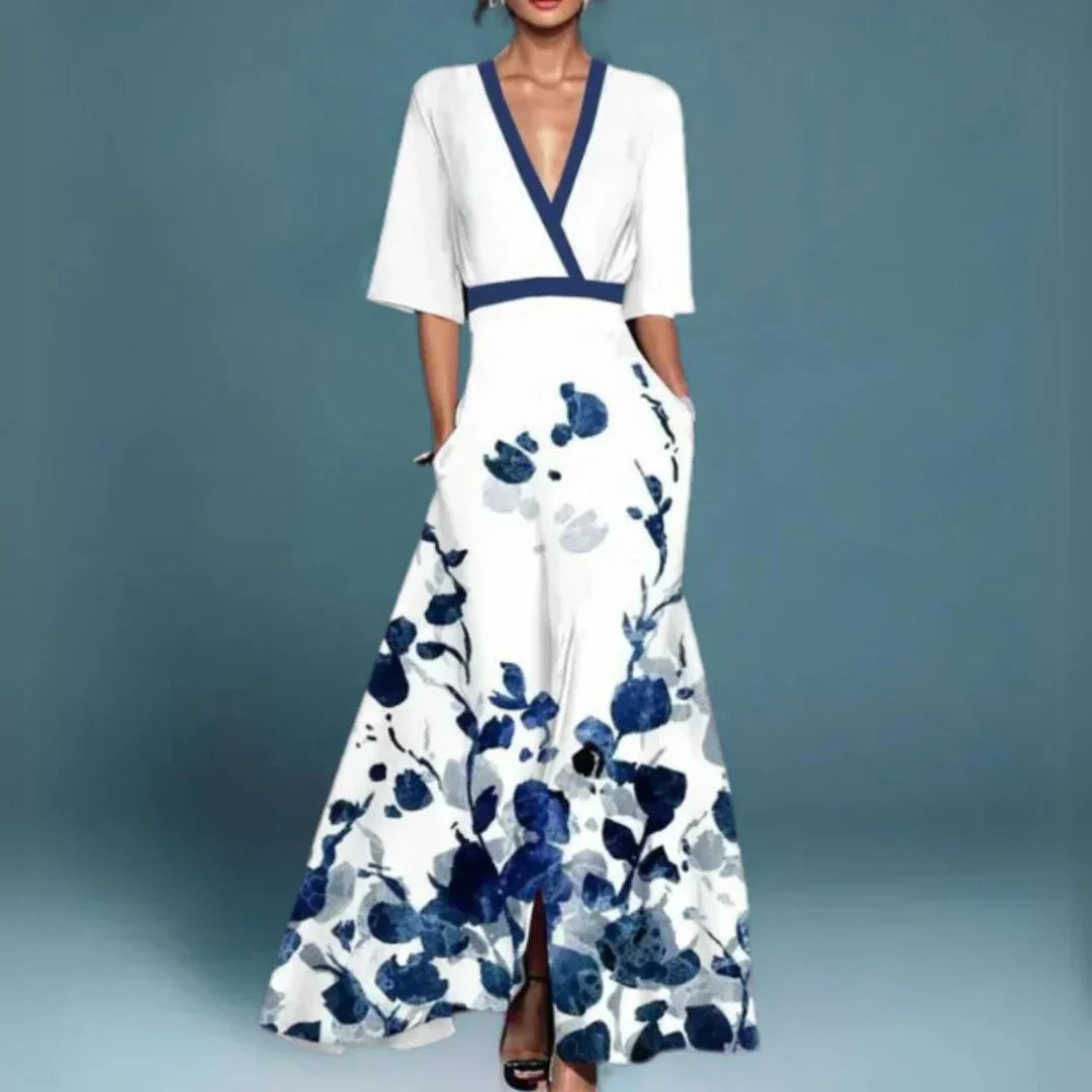 Ruby | Belted V-Neck Floral Maxi Dress