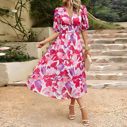 Everly - Vintage Glam Lantern Sleeve Midi Dress