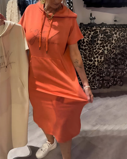 Parker - Casual Letter Print Hooded Pullover Dress