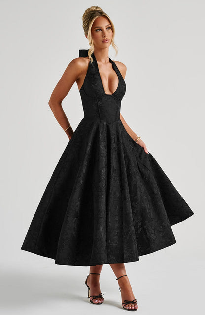 Renata - Jacquard Lace-Up Waist Maxi