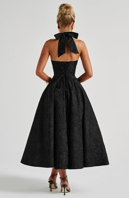 Renata - Jacquard Lace-Up Waist Maxi