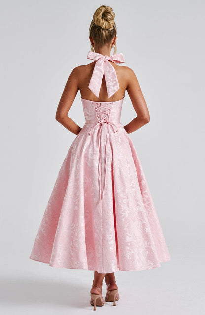 Renata - Jacquard Lace-Up Waist Maxi