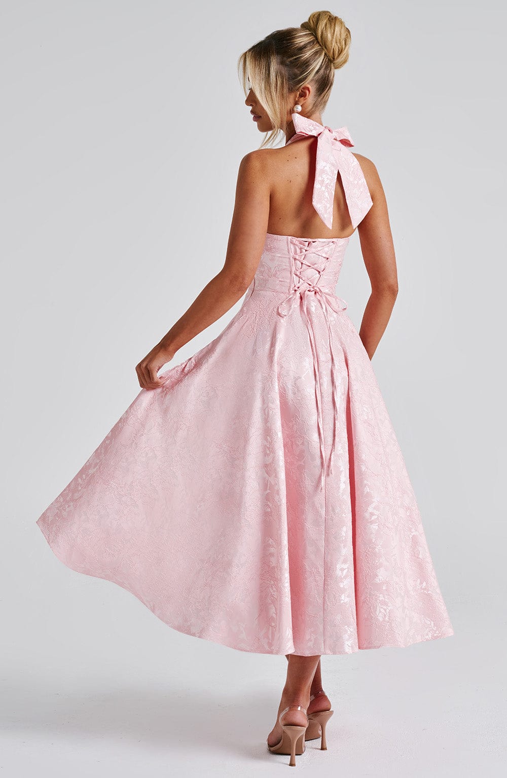 Renata - Jacquard Lace-Up Waist Maxi