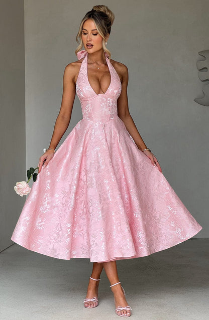 Renata - Jacquard Lace-Up Waist Maxi