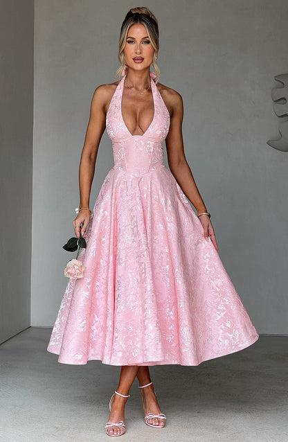 Renata - Jacquard Lace-Up Waist Maxi