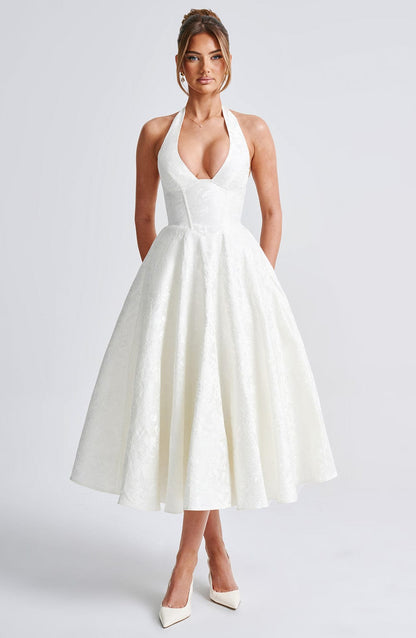 Renata - Jacquard Lace-Up Waist Maxi