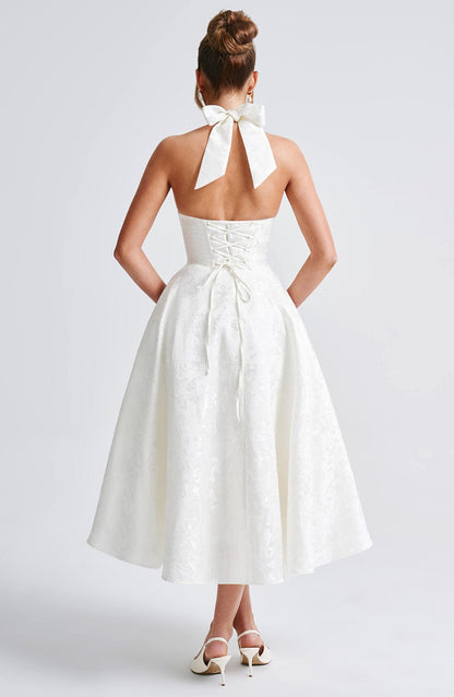 Renata - Jacquard Lace-Up Waist Maxi