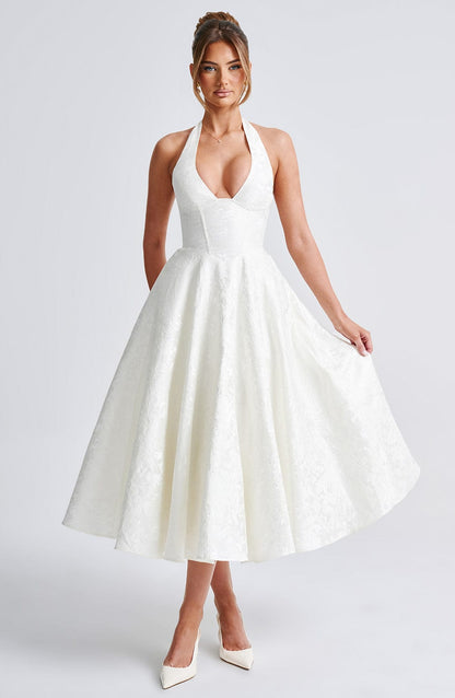 Renata - Jacquard Lace-Up Waist Maxi