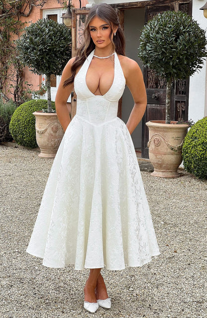 Renata - Jacquard Lace-Up Waist Maxi
